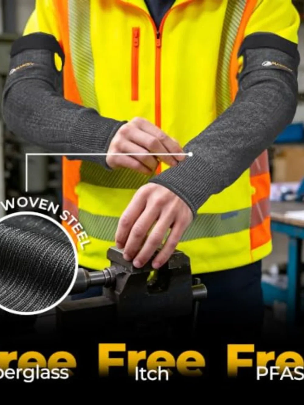 Cut-Resistant Arm Sleeves, ANSI A9 Protection, Thumb Loop, Adjustable Strap